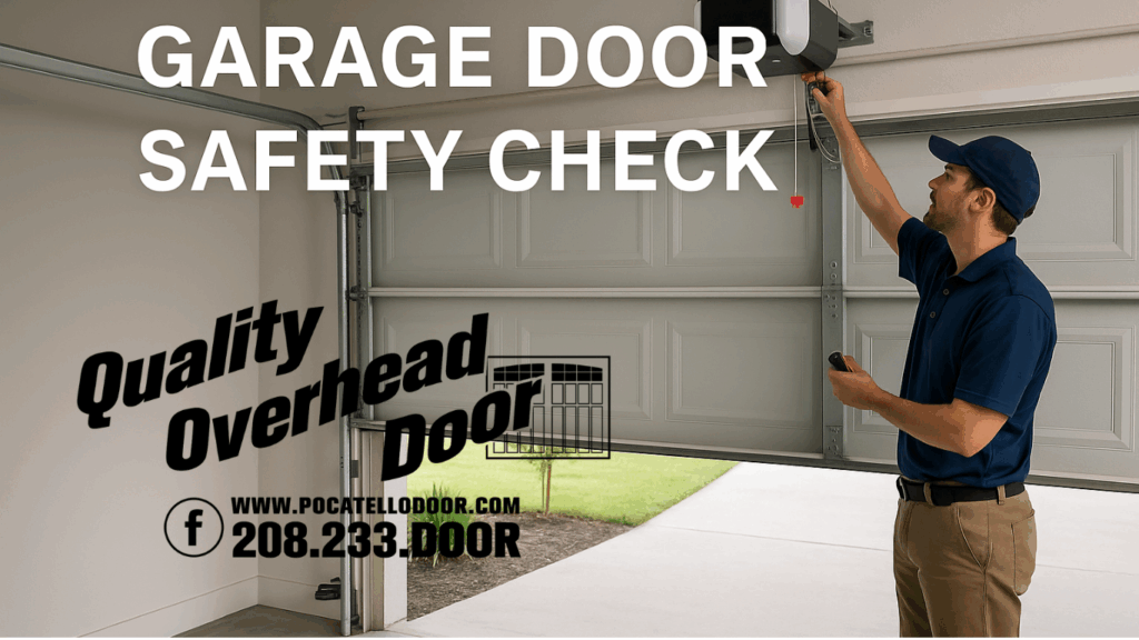 technician performing garage door safety inspection on opener system